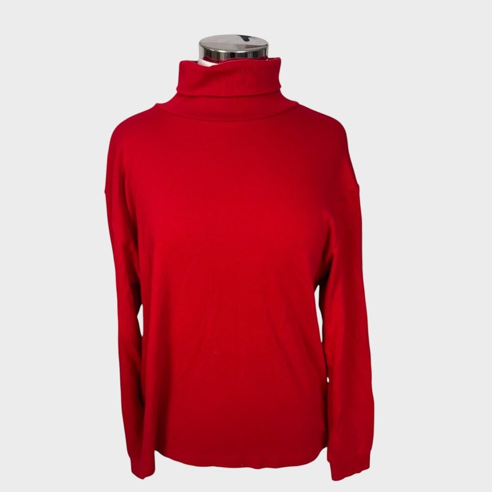 Eddie Bauer Womens XL Red Turtleneck 100% Cotton
